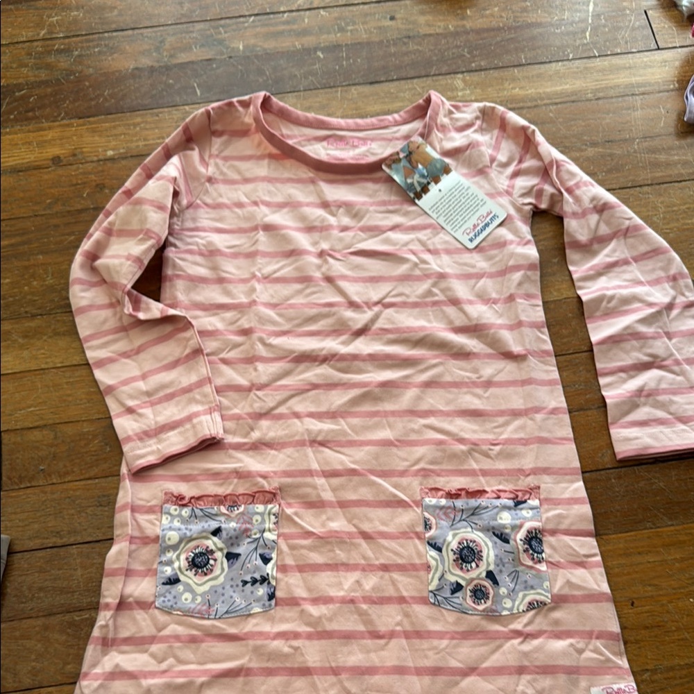 Posh Peanut Pink Striped Dress with Floral Pockets